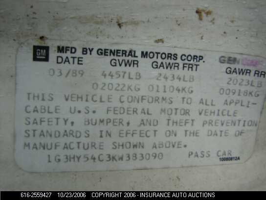 1989 Oldsmobile Delta 88 VIN: 1G3HY54C3KW383090 Lot: 2559427