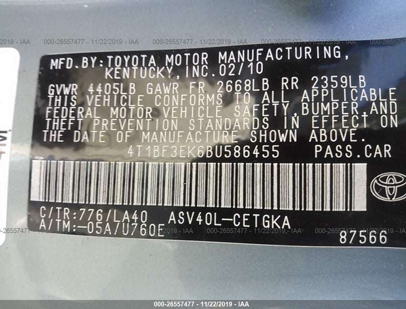 4T1BF3EK6BU586455