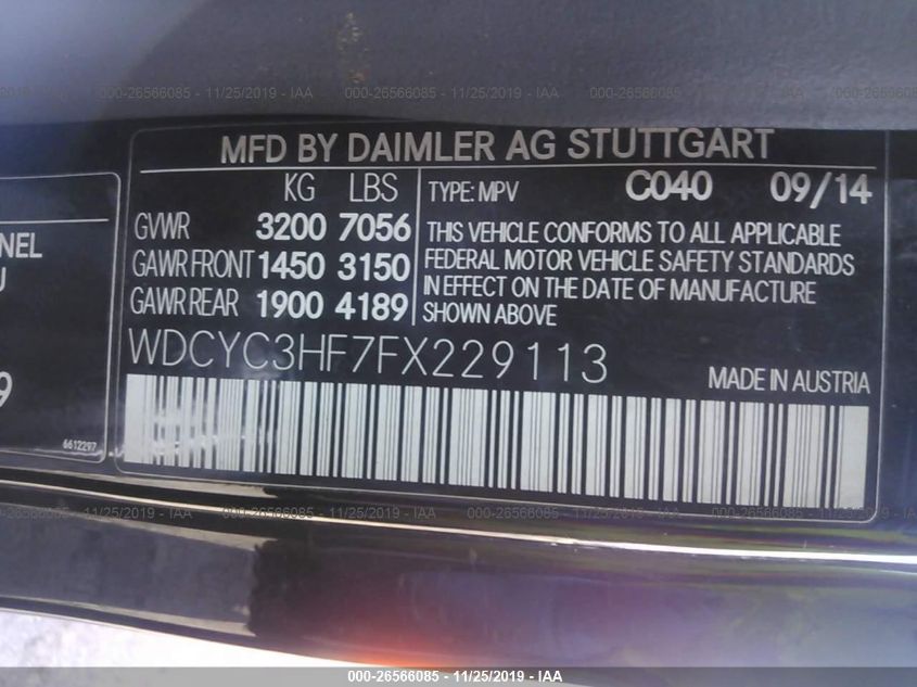 VIN WDCYC3HF7FX229113 2015 Mercedes-Benz G-Class, 550 no.9