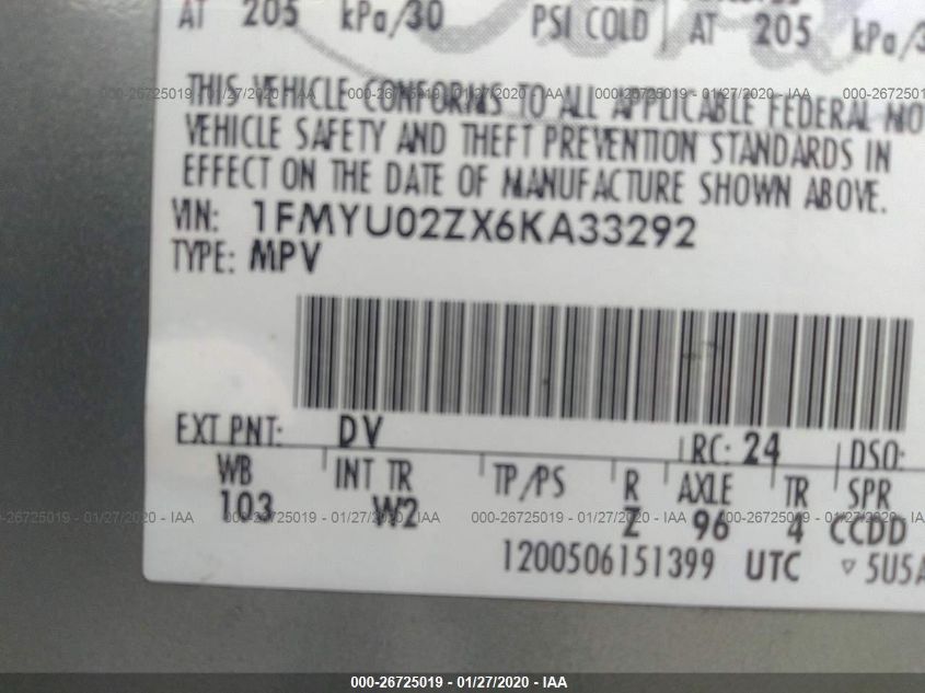 2006 Ford Escape Xls VIN: 1FMYU02ZX6KA33292 Lot: 26725019