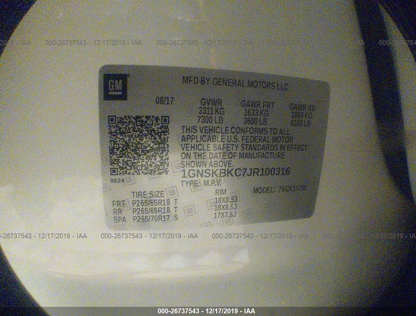 1GNSKBKC7JR100316