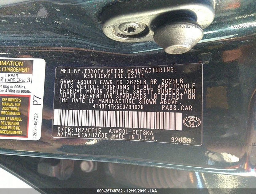 4T1BF1FK5EU791028