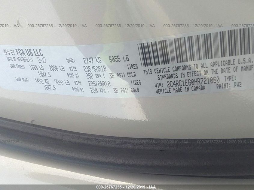 2017 Chrysler Pacifica Touring-L Plus VIN: 2C4RC1EG0HR721060 Lot: 26767235