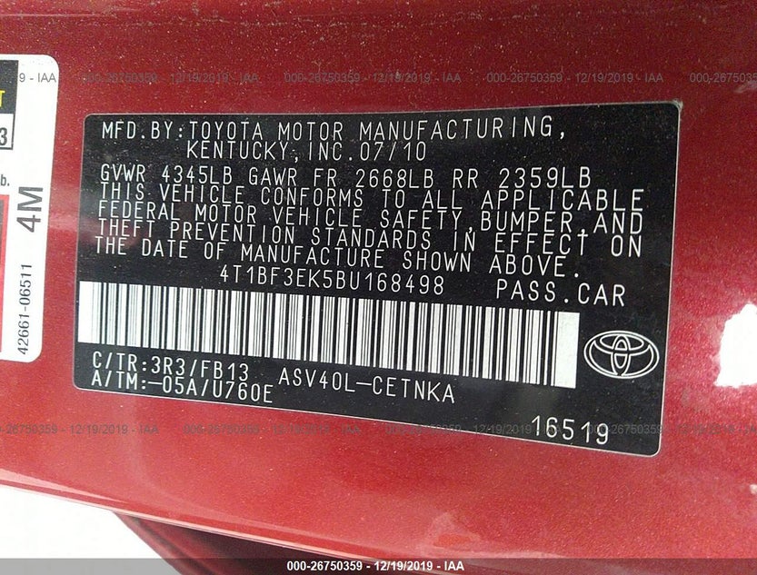 4T1BF3EK5BU168498