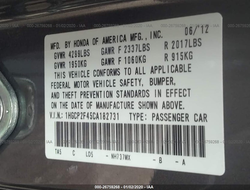 1HGCP2F45CA182731