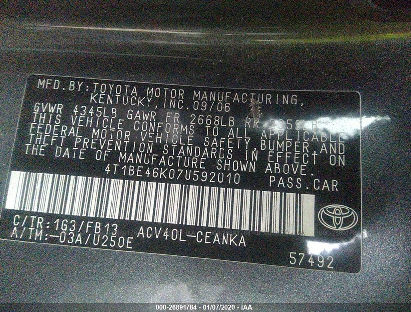 4T1BE46K07U592010