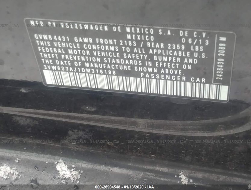 3VW637AJ1DM316198