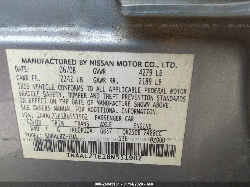 1N4AL21E18N551902 2008 Nissan Altima 2.5 S