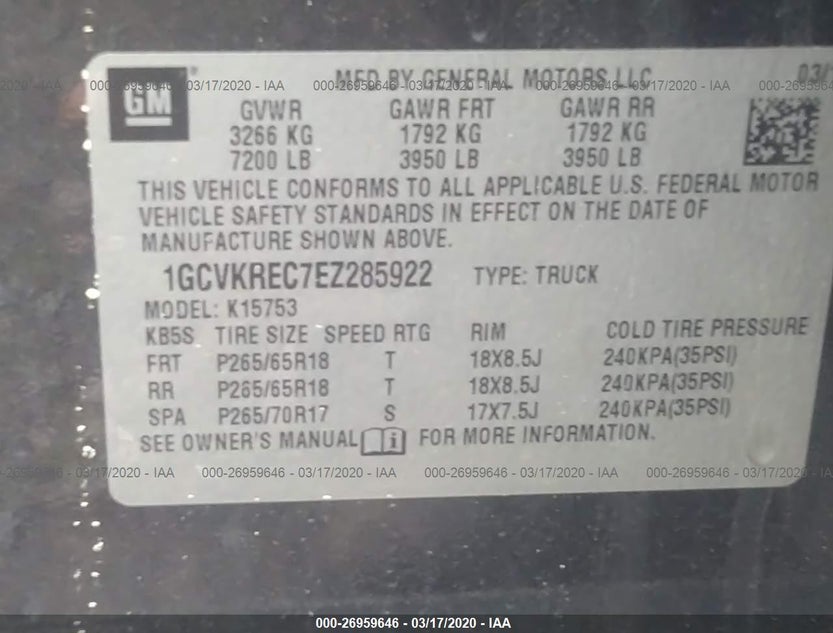 1GCVKREC7EZ285922