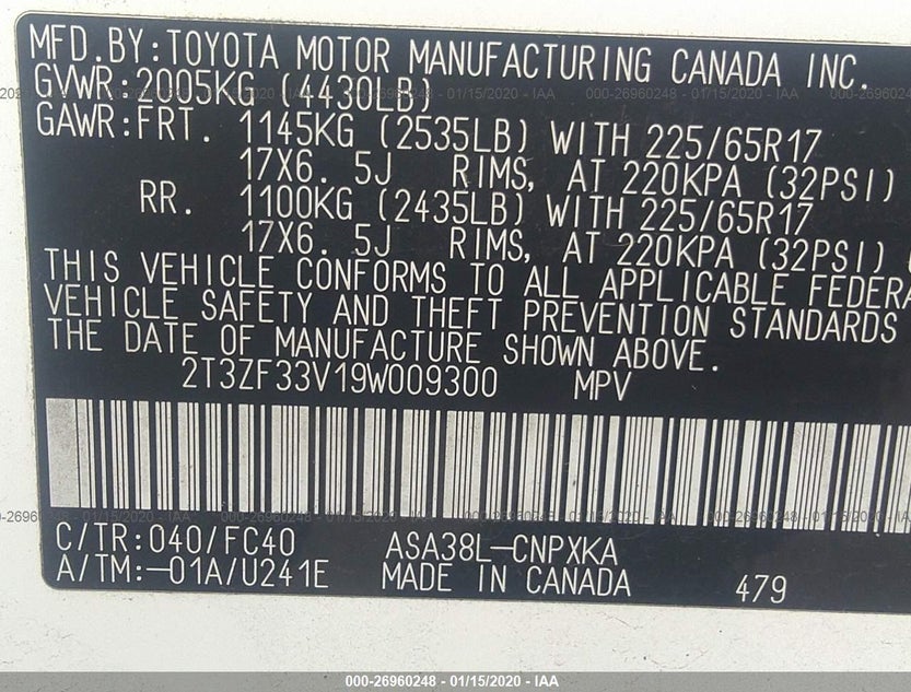 2T3ZF33V19W009300