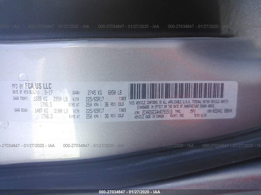 2017 Dodge Grand Caravan Gt VIN: 2C4RDGEG4HR791516 Lot: 27034847