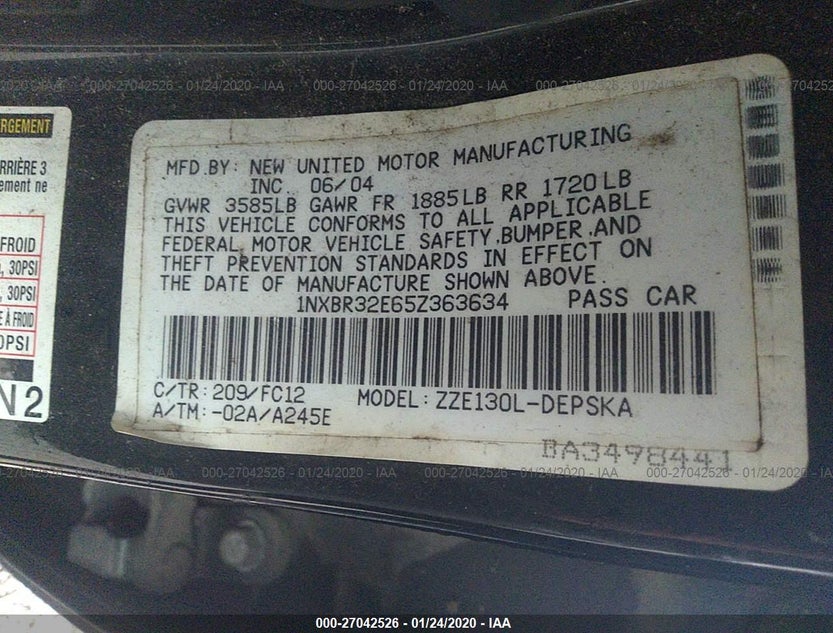 1NXBR32E65Z363634