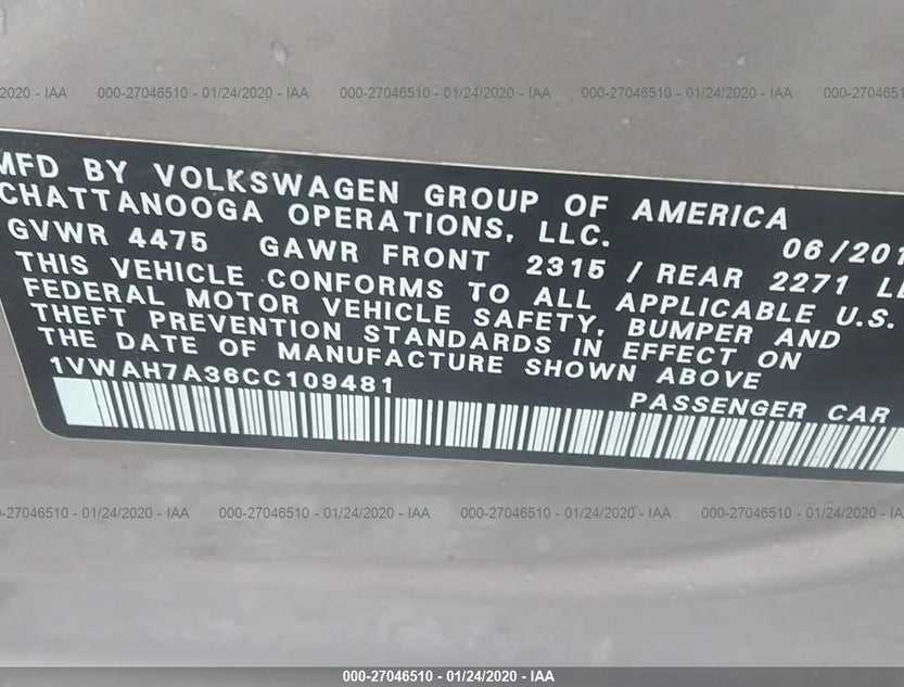 1VWAH7A36CC109481