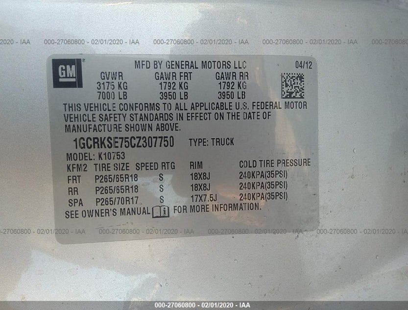 1GCRKSE75CZ307750