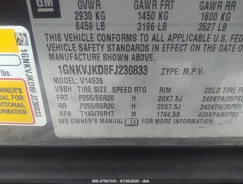 1GNKVJKD8FJ230833