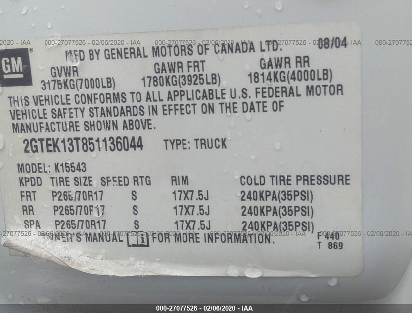 2GTEK13T851136044