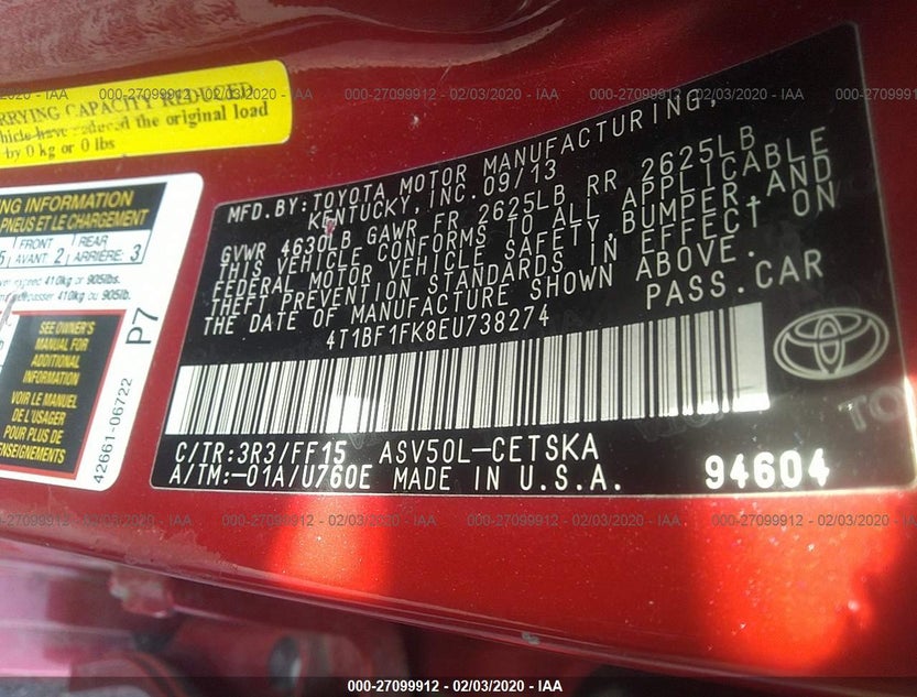 4T1BF1FK8EU738274