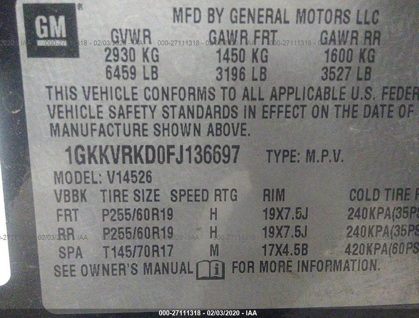 1GKKVRKD0FJ136697