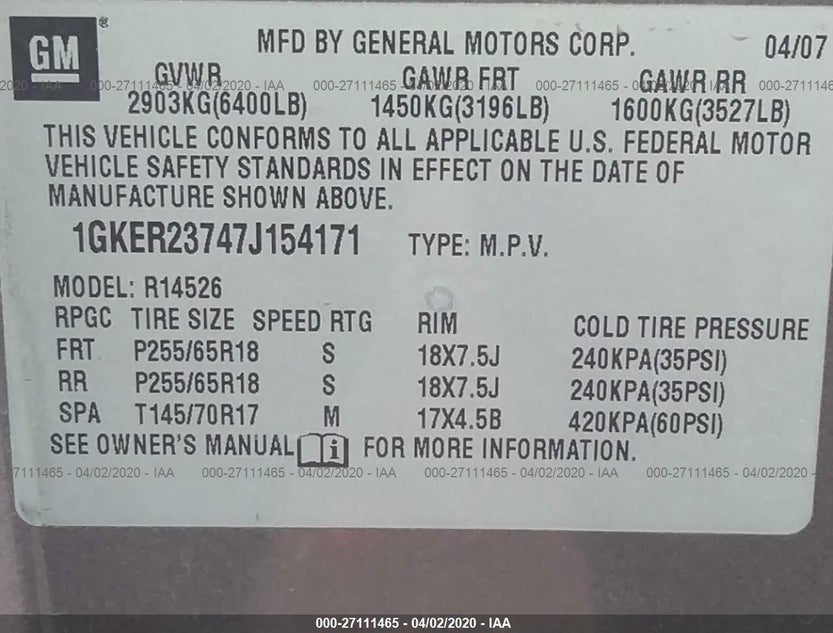 1GKER23747J154171
