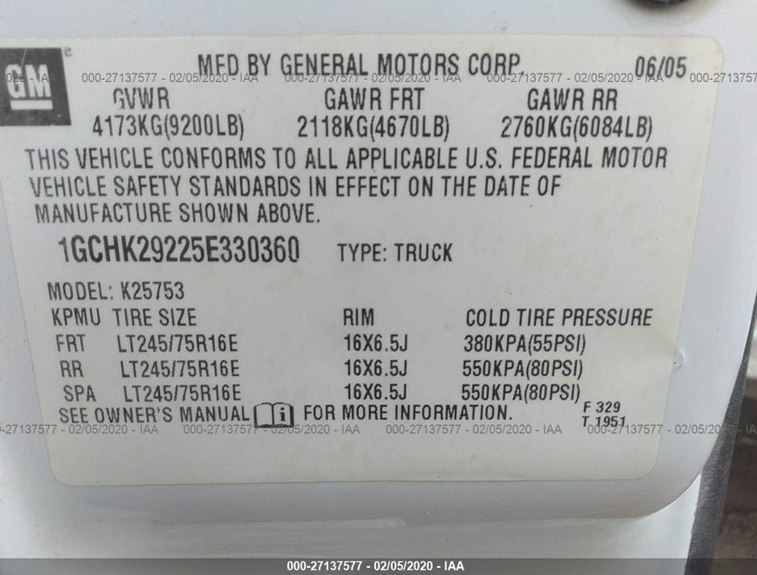 1GCHK29225E330360