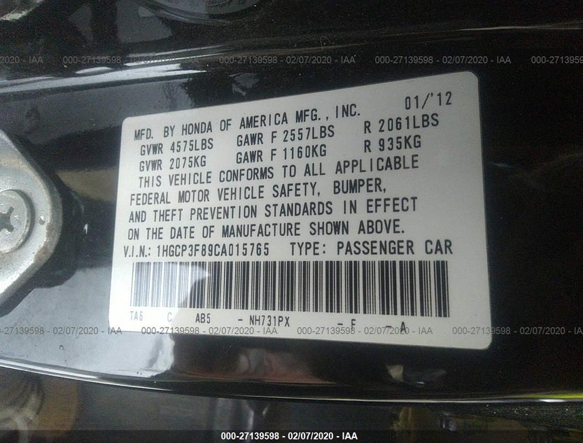 1HGCP3F89CA015765