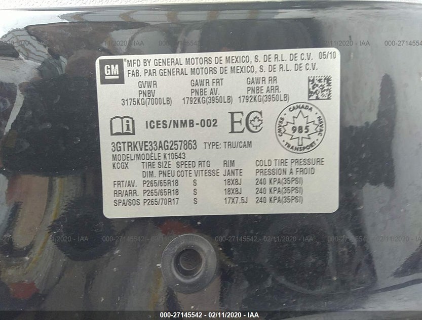 3GTRKVE33AG257863