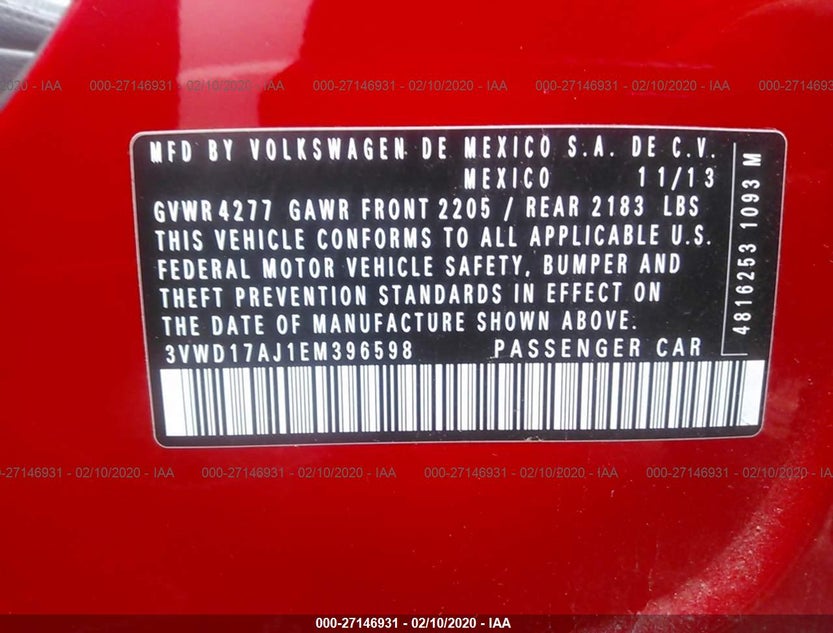 3VWD17AJ1EM396598