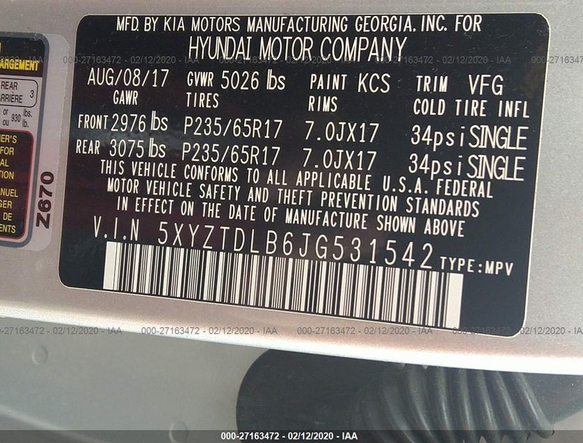 5XYZTDLB6JG531542