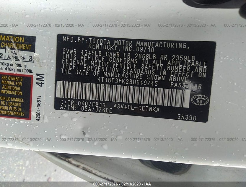 4T1BF3EK2BU649745