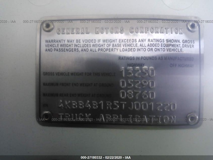 1996 Chevrolet Tilt Master W4S04 VIN: 4KBB4B1R5TJ001220 Lot: 27180332