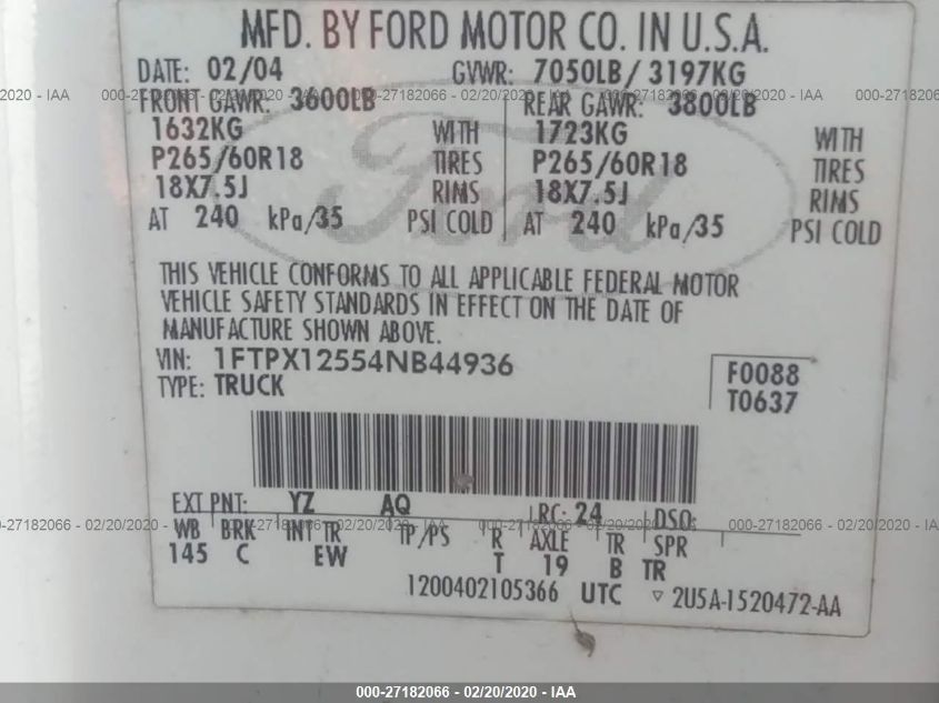 1FTPX12554NB44936 2004 Ford F-150 Xlt/Lariat/Xl