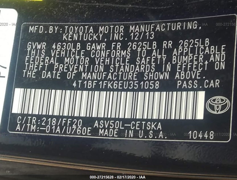 4T1BF1FK6EU351058