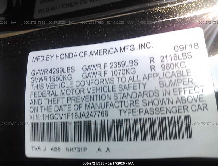 1HGCV1F16JA247766