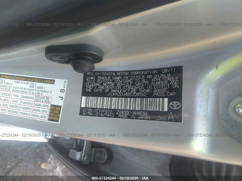 JTDKN3DU4B5308562 2011 Toyota Prius Two