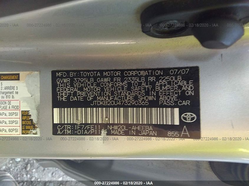 JTDKB20U473290365 2007 Toyota Prius