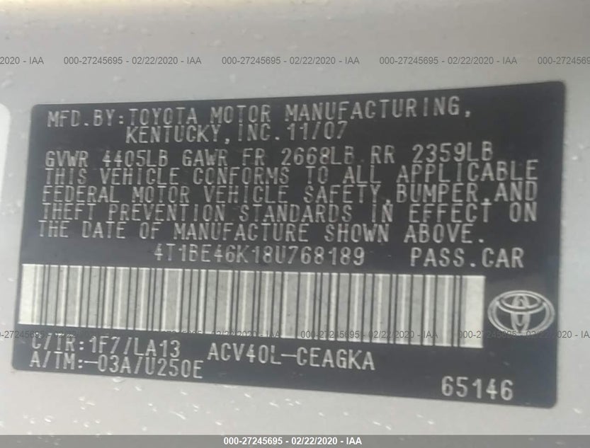 4T1BE46K18U768189