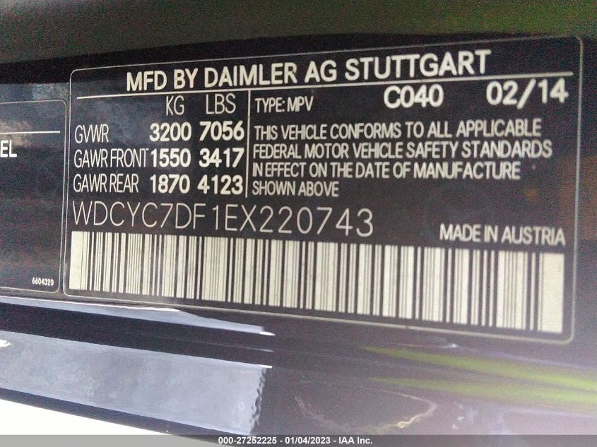 VIN WDCYC7DF1EX220743 2014 Mercedes-Benz G-Class, G... no.9