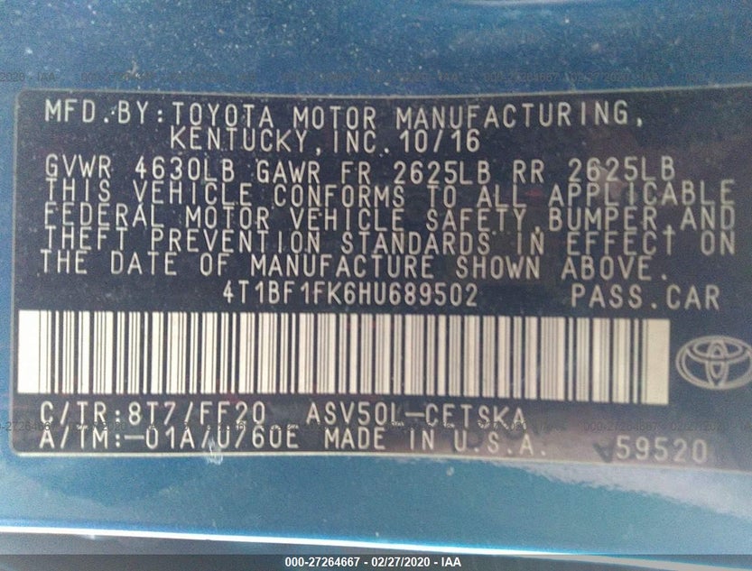 4T1BF1FK6HU689502