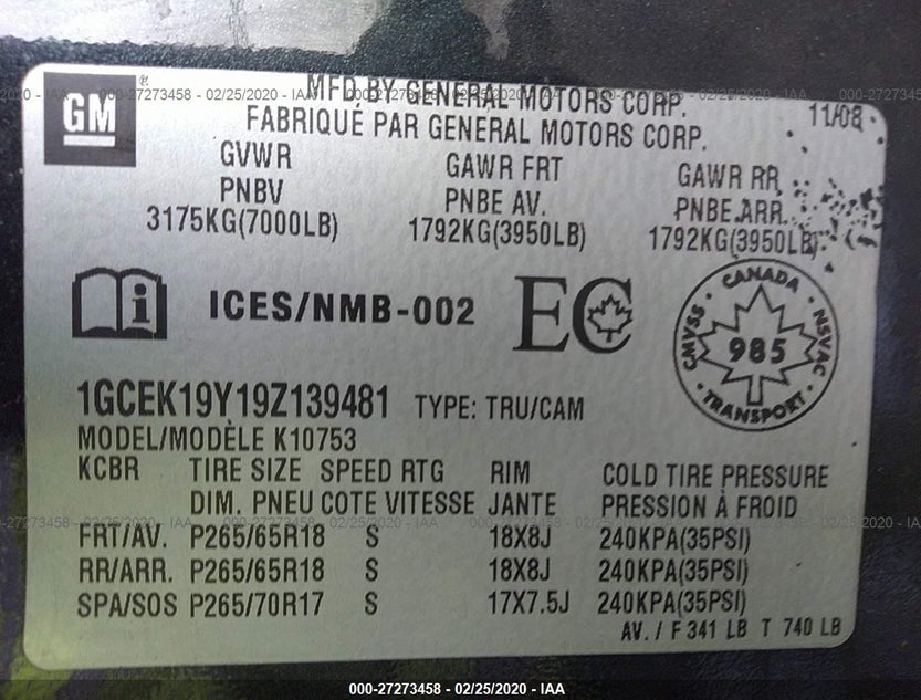 1GCEK19Y19Z139481