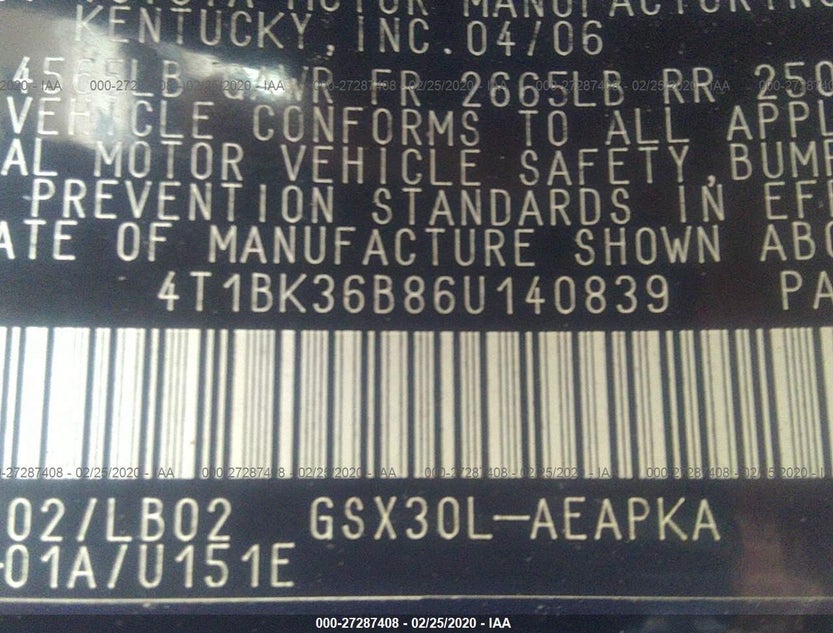 4T1BK36B86U140839