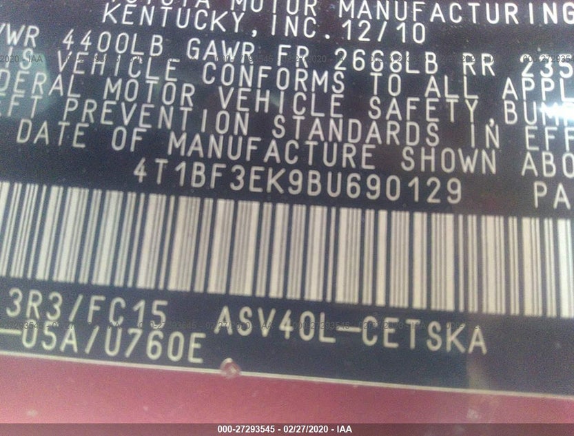 4T1BF3EK9BU690129
