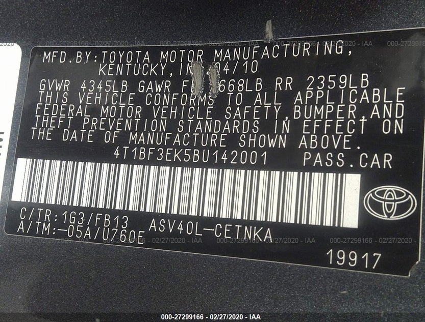 4T1BF3EK5BU142001