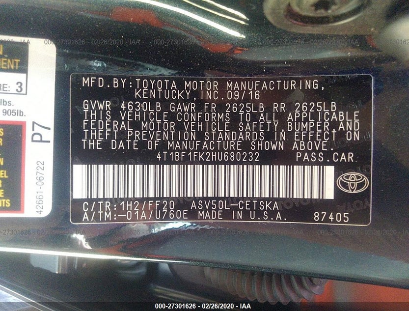 4T1BF1FK2HU680232