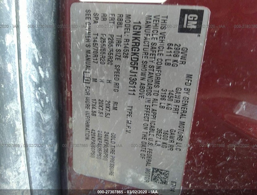 1GNKRGKD5FJ136111
