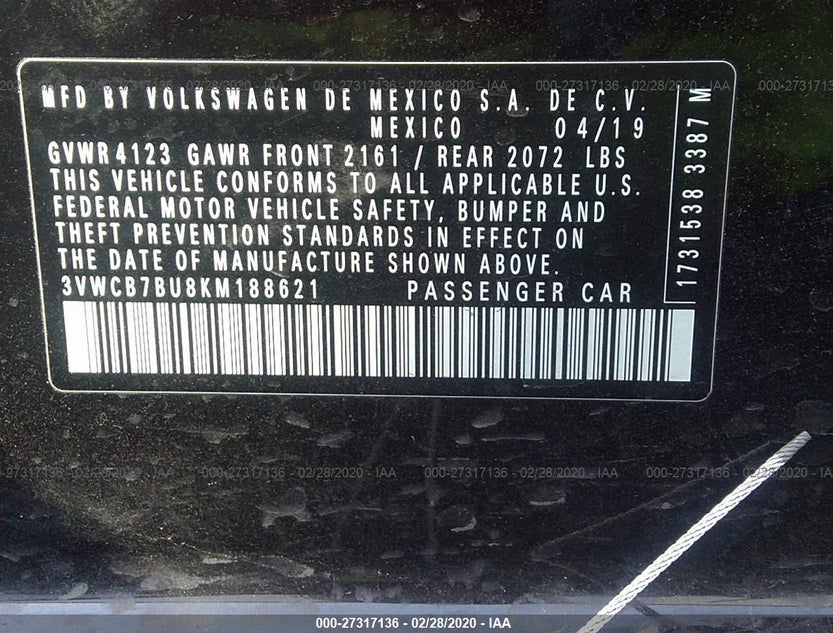 3VWCB7BU8KM188621
