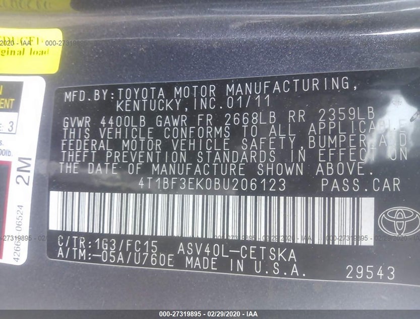 4T1BF3EK0BU206123
