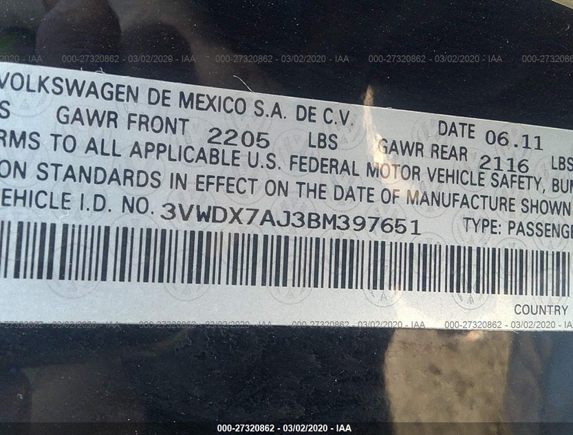 3VWDX7AJ3BM397651