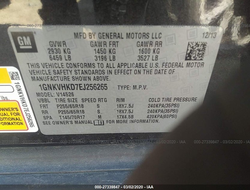 1GNKVHKD7EJ256265