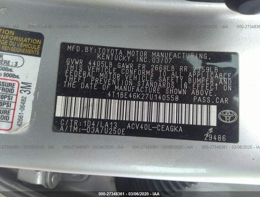 4T1BE46K27U140558