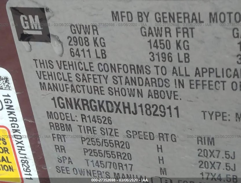 1GNKRGKDXHJ182911